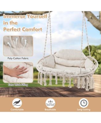 Swing Chair Hand-Woven Rope Hanging Chair with Thick Cushion & Folding Metal Frame