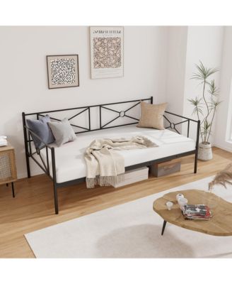 Metal Daybed Frame Twin Size Mattress Foundation w/ Metal Slat Support Black