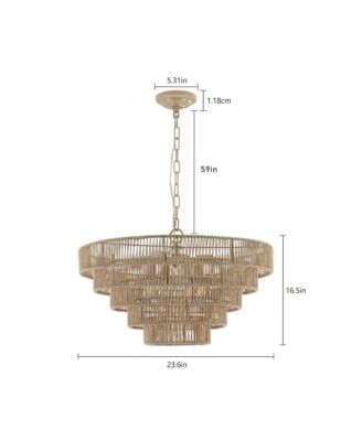Streamdale Woven Bohemian Rattan Pendant Light with 5-Tier Chandelier