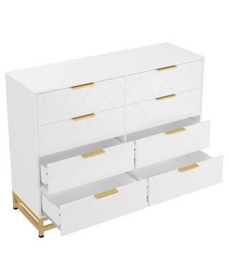 SLifet 8 Drawer Dresser with Metal Handles,Modern Wood Chest of Drawers,Sturdy Frame Bedroom Furniture with Deep Drawers,Anti-Tipping Device, for Closet Hallway,Office, Living Room White_17.75"D x 47.24"W x 36.22"H