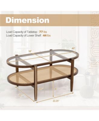 2-Tier Coffee Table with Tempered Glass Tabletop and Acacia Wood Frame