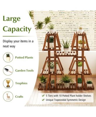 5-Tier 10 Potted Wood Plant Stand for Multiple Plants