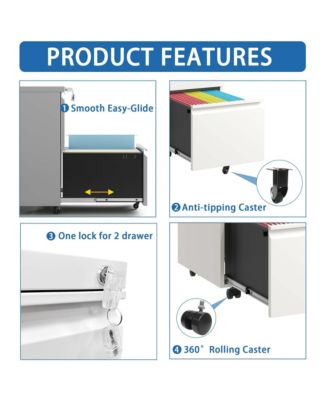 Simplie Fun 2-Drawer Mobile File Cabinet, Lockable, Fully Assembled