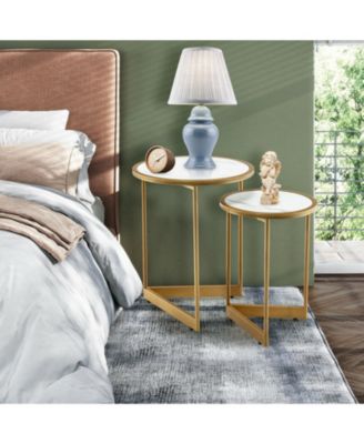 Round Nesting Table Set of 2 with Marble-like Tabletop