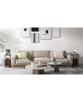 3-Tier Retro Nightstand with 2 Removable Fabric Drawers and Open Shelf-Walnut