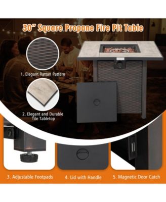 30 Inch Square Propane Gas Fire Pit Table Ceramic Tabletop