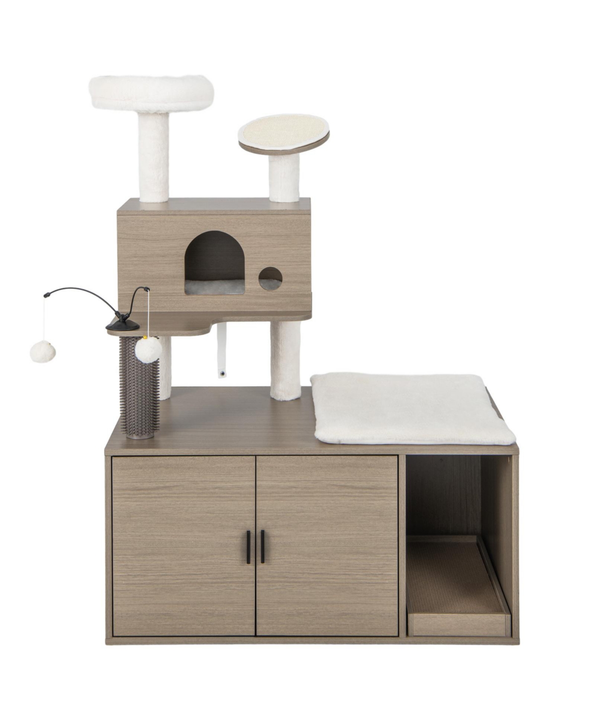 2-in-1 Modern Cat Tower with Litter Box Enclosure for Indoor Cars-Gray - Grey