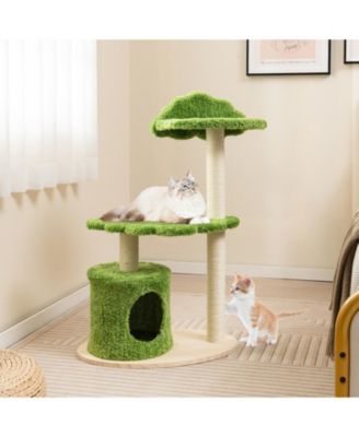 38 Inch Cute Cat Tree for Indoor Cats with Fully Wrapped Sisal Scratching Posts-Green