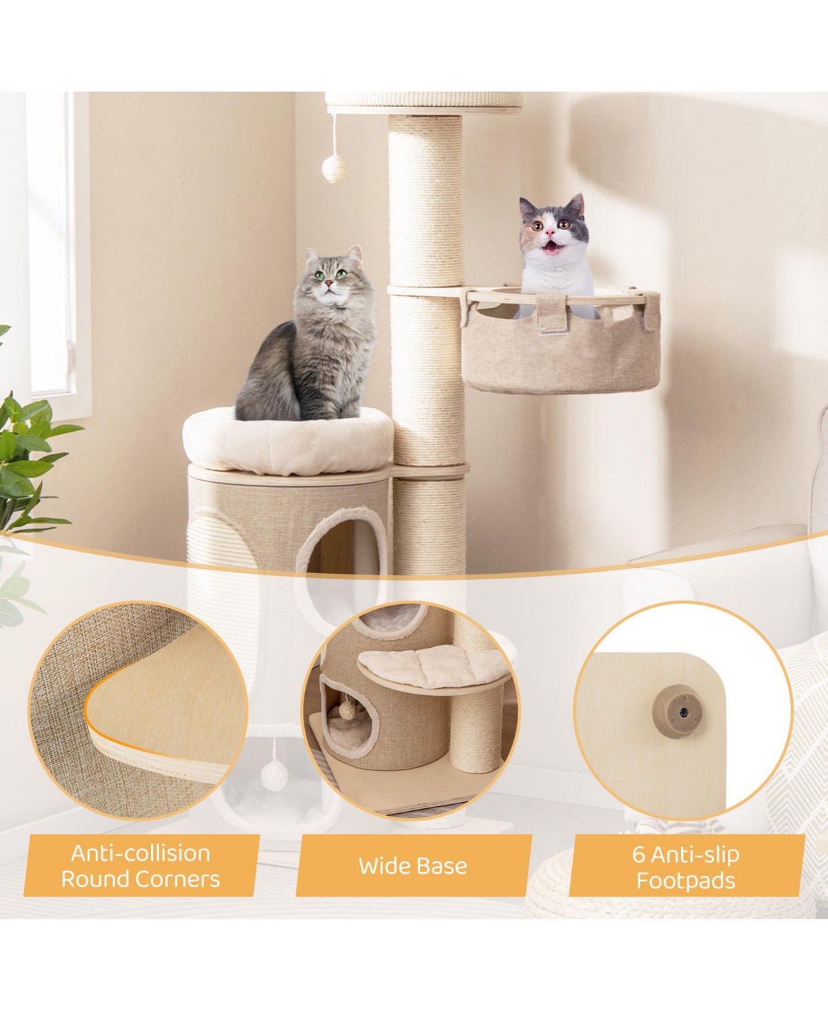 Sugift Inches Cat Tree for Indoor Cats with 2-stoery Condo and Top Perch- Natural