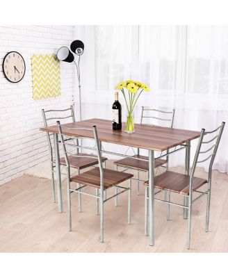 5 Pieces Wood Metal Dining Table Set with 4 Chairs