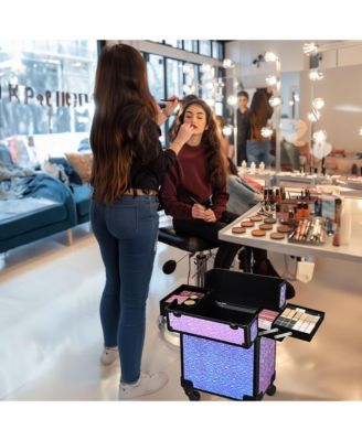 Rolling Makeup Train Case Cosmetic Trolley Organizer Mermaid Purple