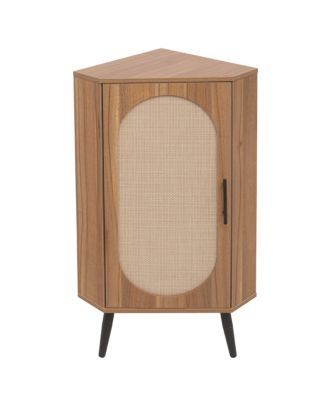 Streamdale Freestanding Corner Table with Rattan Door