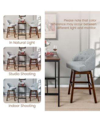 Set of 2 Swivel Bar Stools with Rubber Wood Legs and Padded Back