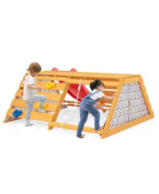 5-in-1 Jungle Gym Wooden Indoor Playground with Slide Rock Climbing Wall Rope Wall Climber