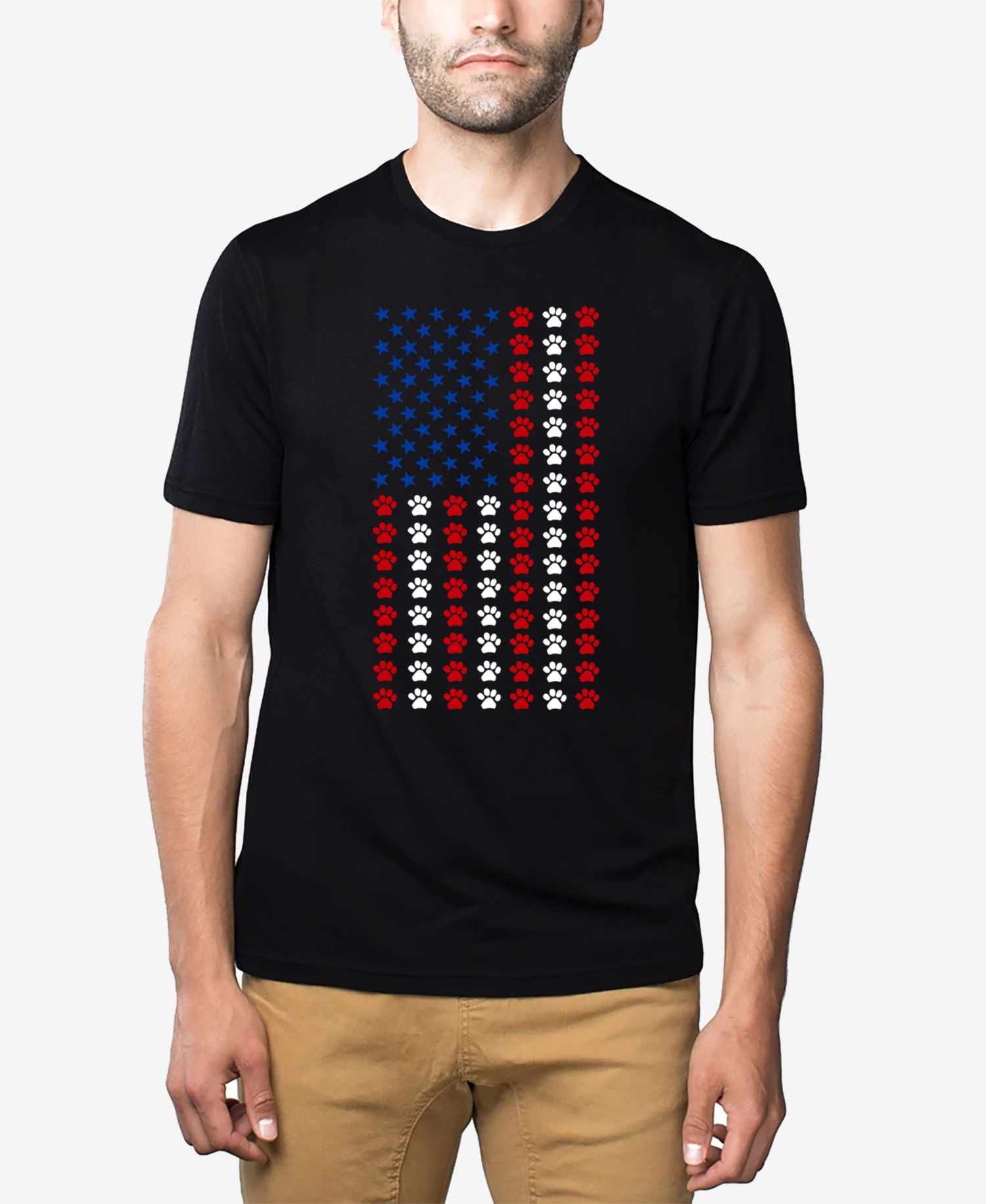 Men's Cotton/Poly Blend Word Art T-Shirt - Paw American Flag