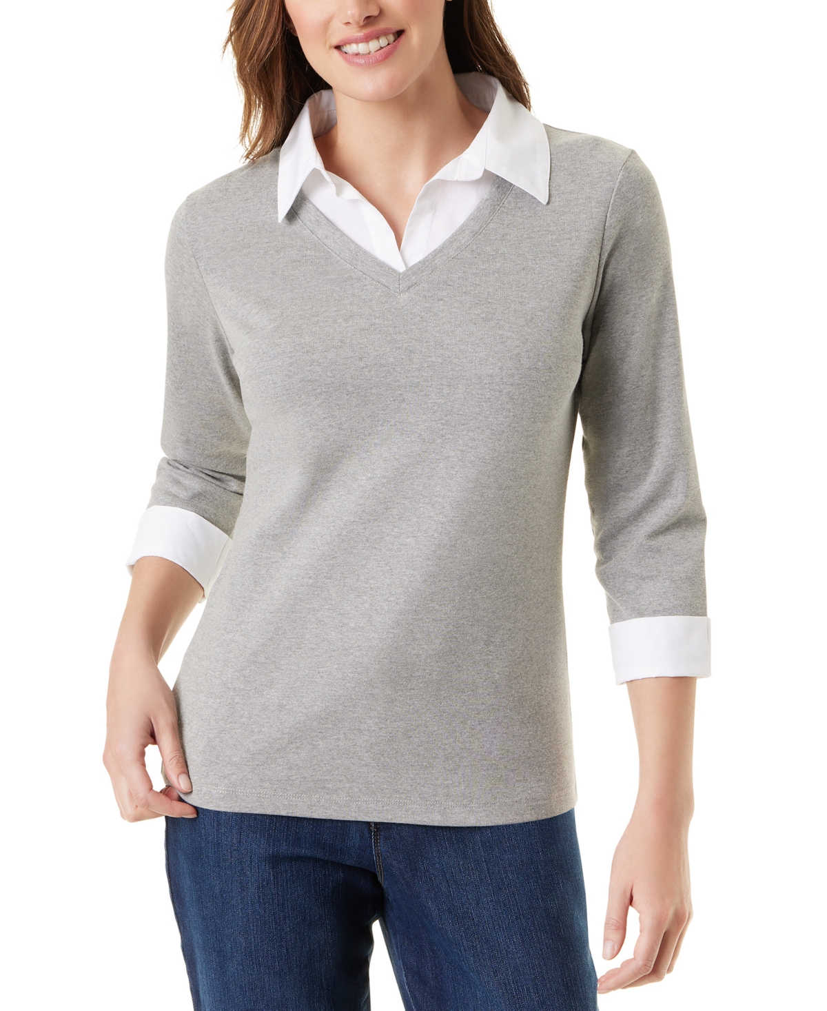 Gloria Vanderbilt Maxine Womens Layered Cotton Pullover Sweater In Multi