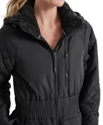 Women's Quilted Elastic-Waist Hooded Zipper Jacket