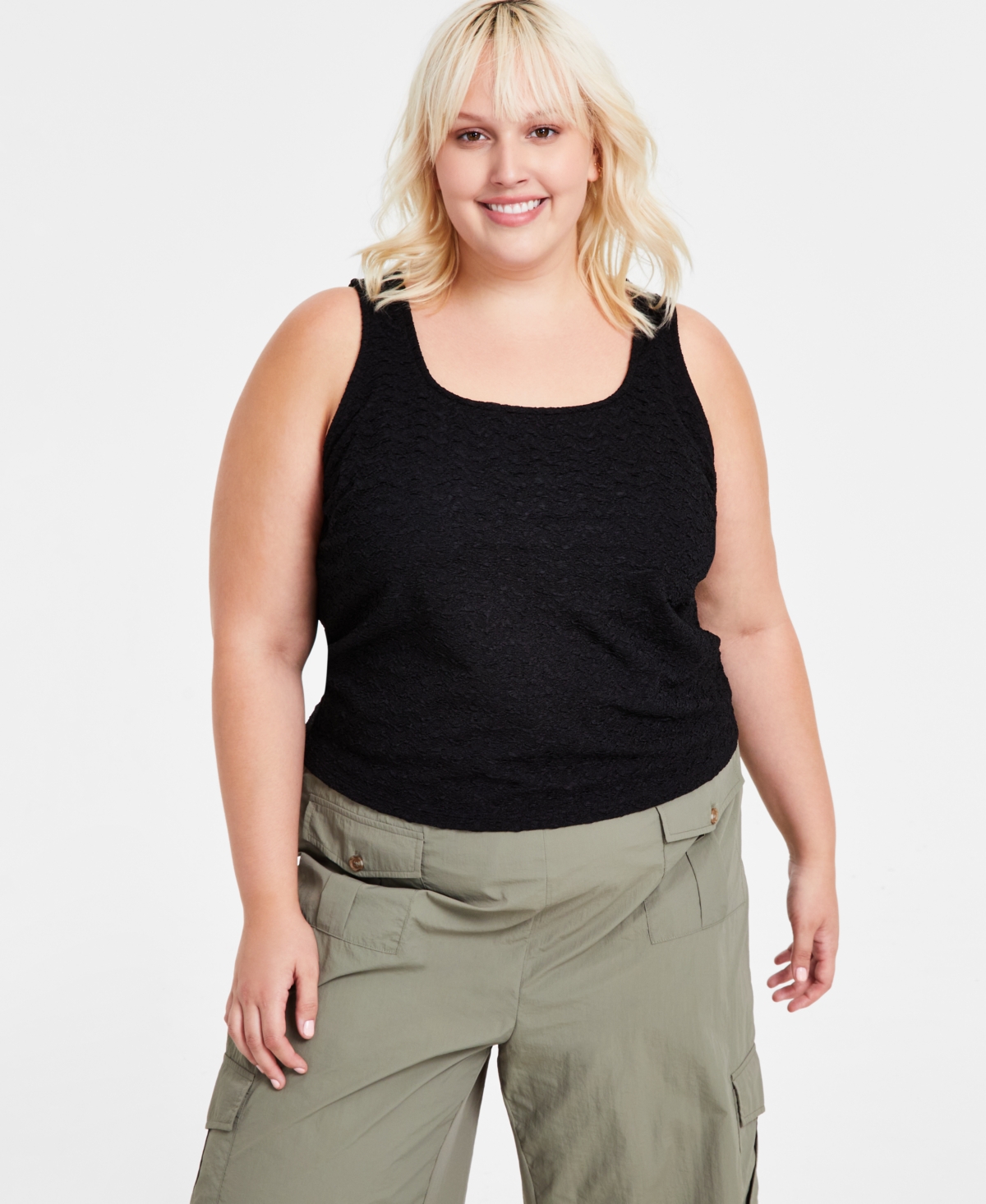 Trendy Plus Size Double Square-Neck Tank, Created for Macy's - Black