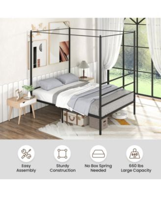 Queen Size Metal Canopy Bed Frame with Slat Support-Queen Size