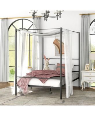 Queen Size Metal Canopy Bed Frame with Slat Support-Queen Size