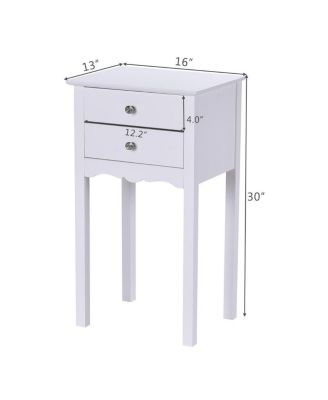 Side Table End Accent Table with 2 Drawers-White
