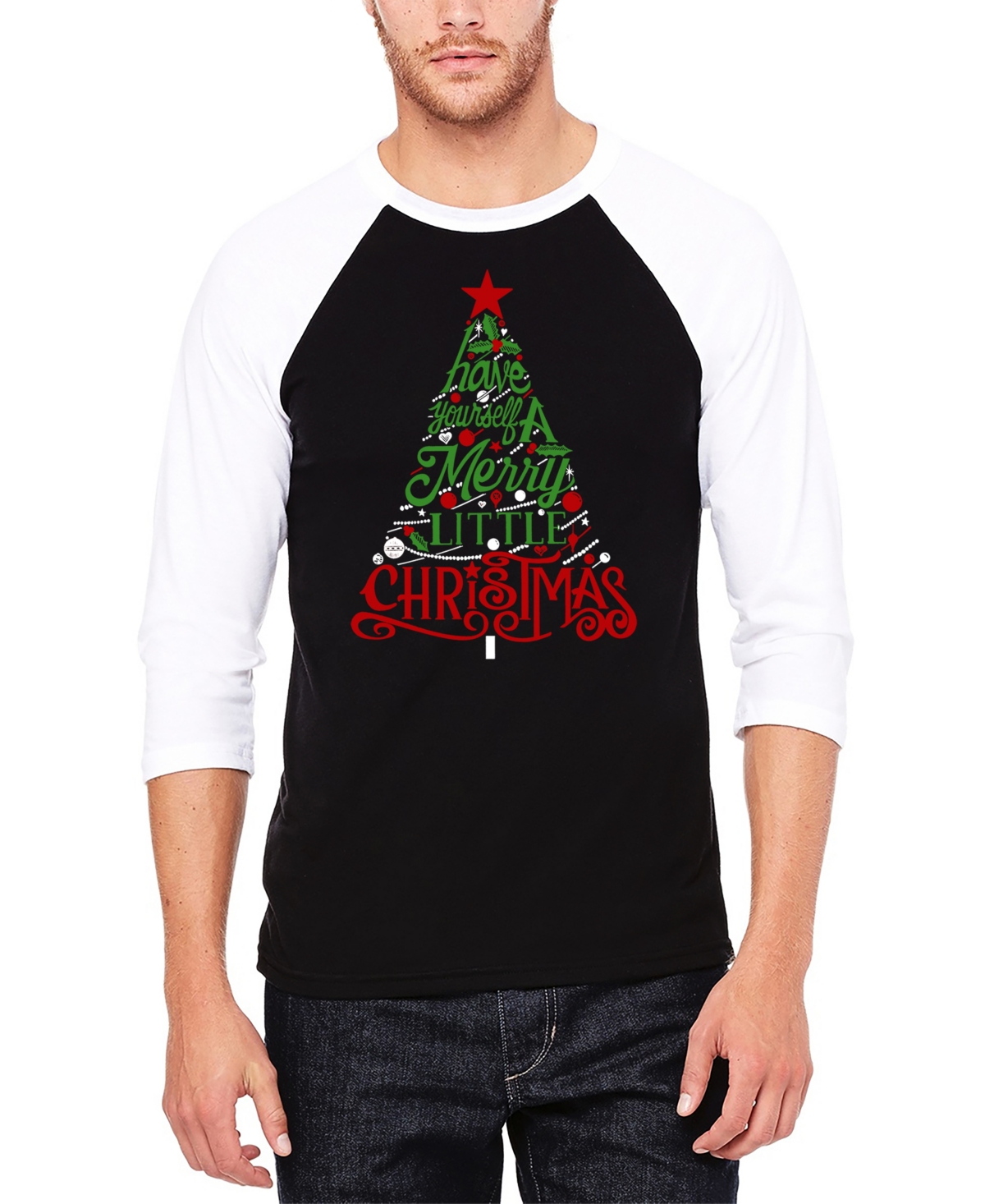 La Pop Art Men's Have Yourself A Merry Little Christmas Raglan Baseball Word Art T-shirt In Black,white