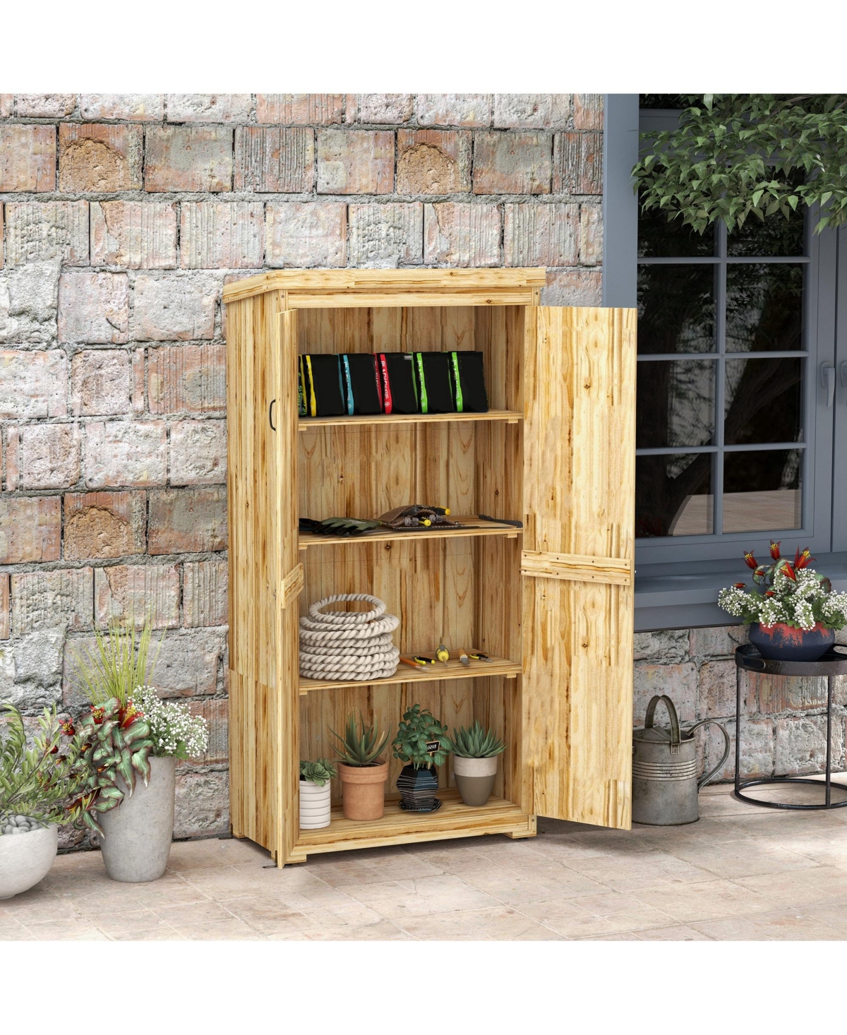 Streamdale Furniture Wooden Outdoor Storage Shed with Galvanized Roof and Lockable Door