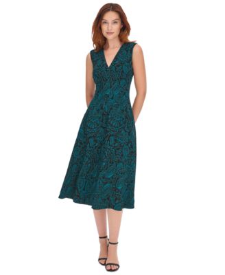 Women's Printed V-Neck Midi Dress