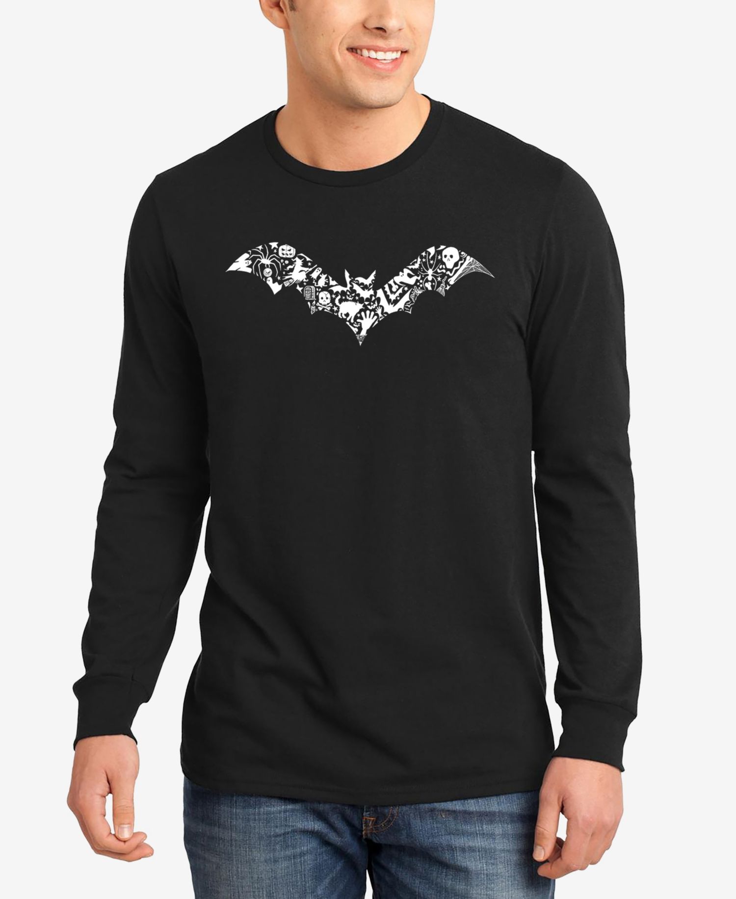 Men's Halloween Bat Word Art Long Sleeve T-Shirt