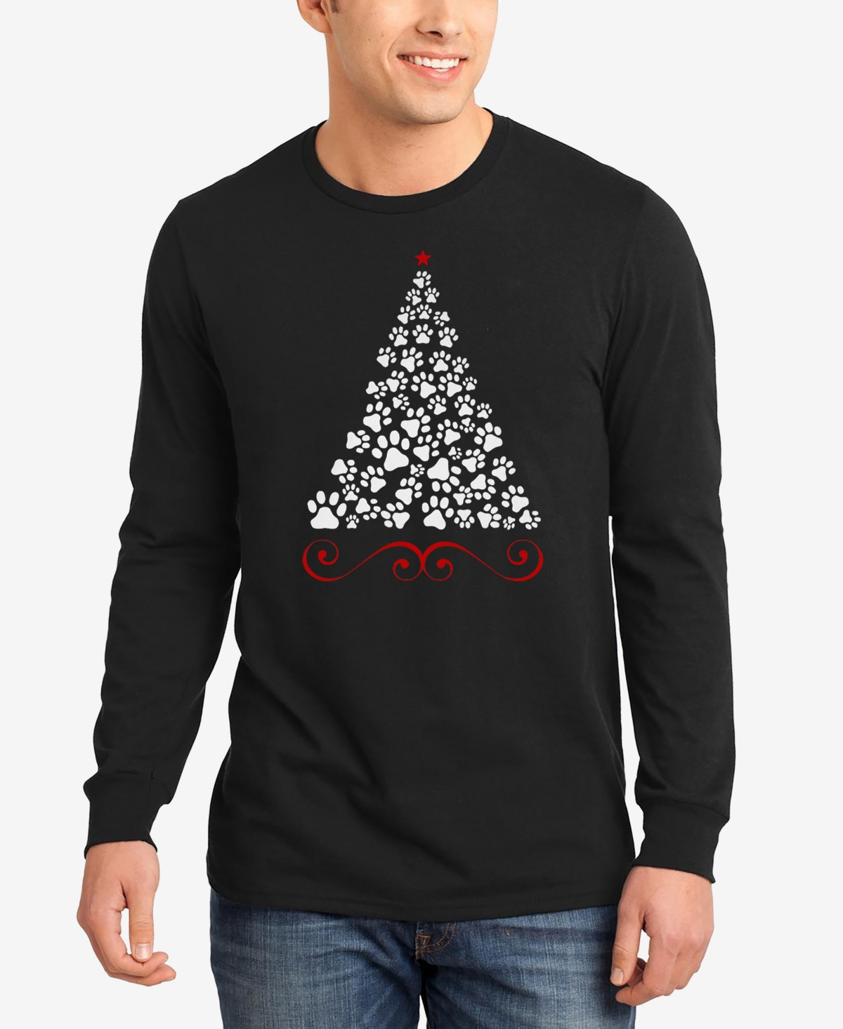 Shop La Pop Art Men's Paw Christmas Tree Word Art Long Sleeve T-shirt In Black