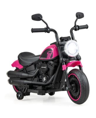 Kids Electric Motorcycle with Training Wheels and LED Headlights-Pink