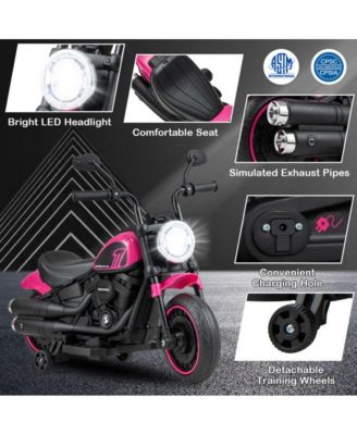 Kids Electric Motorcycle with Training Wheels and LED Headlights-Pink