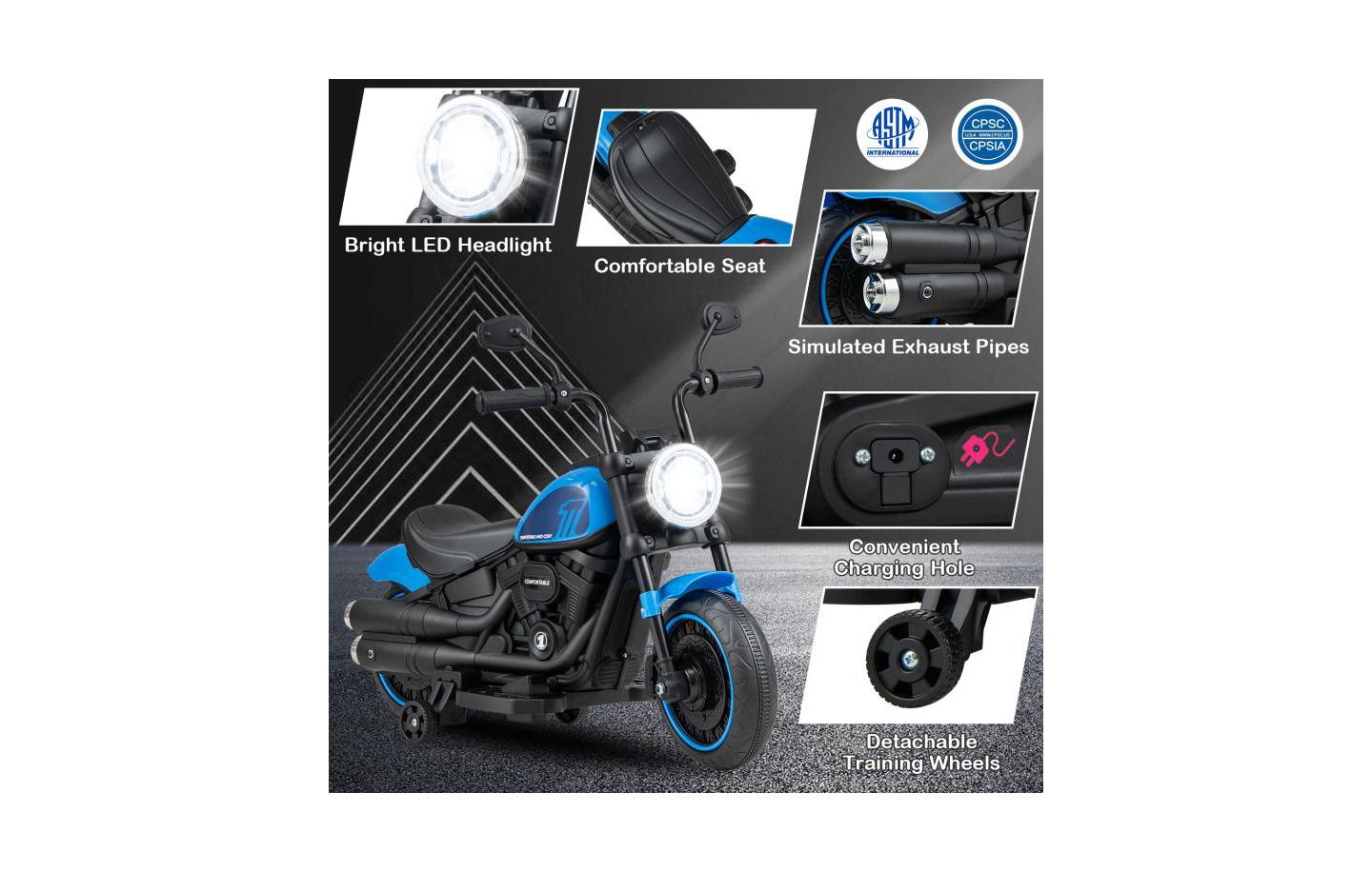 Детская игрушка VEBREDA Kids Electric Motorcycle with Training Wheels, Ages 3+, цвет: Синий — фото 9
