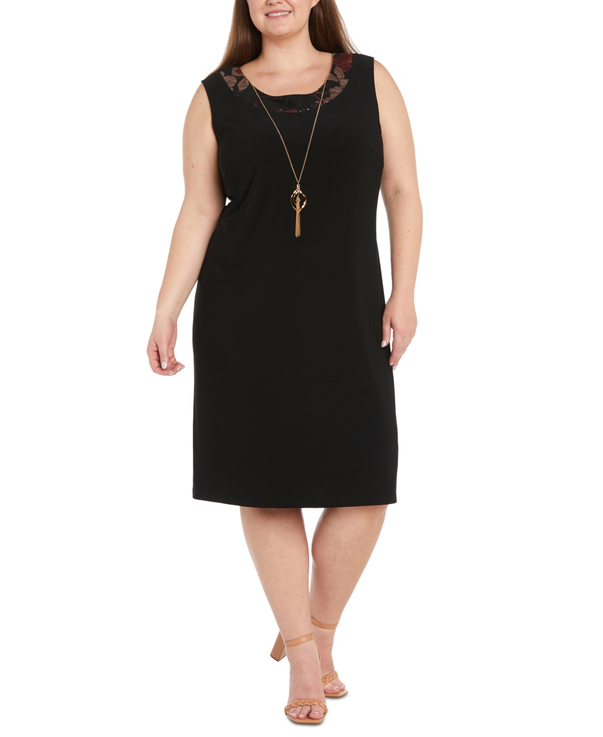 R & M Richards Plus Size Sheer Jacket & Knee-Length Dress -red