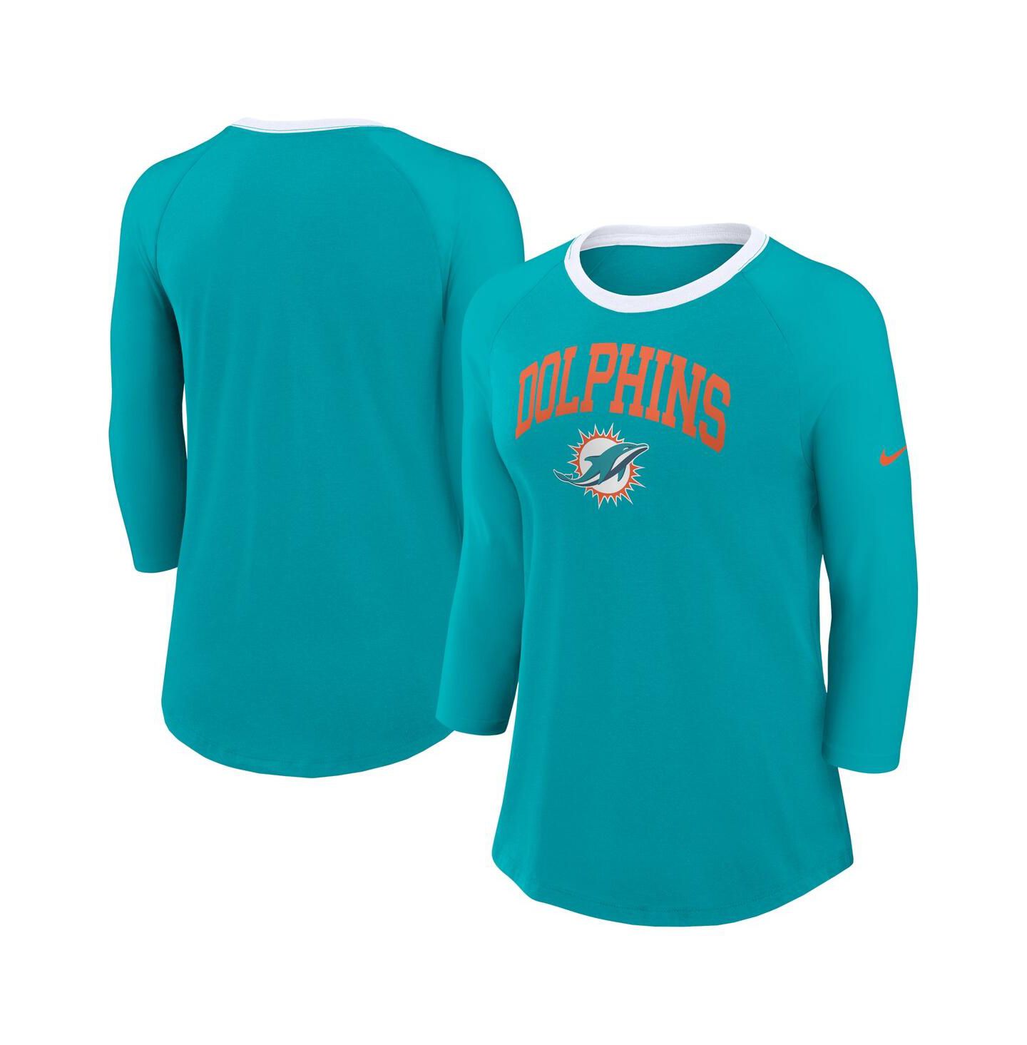 Женская футболка Nike Aqua Miami Dolphins Raglan 3/4 Sleeve — фото 1