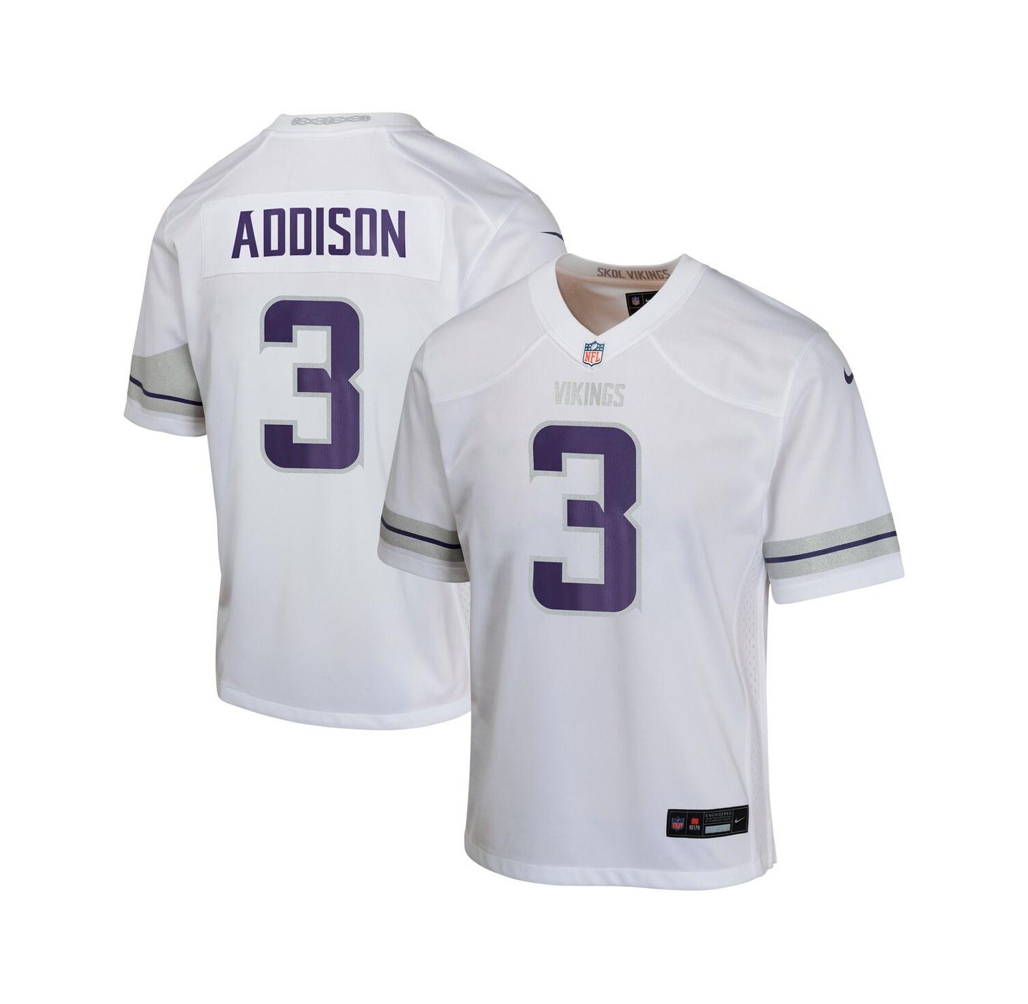 Big Boys and Girls Jordan Addison White Minnesota Vikings Alternate Game Jersey