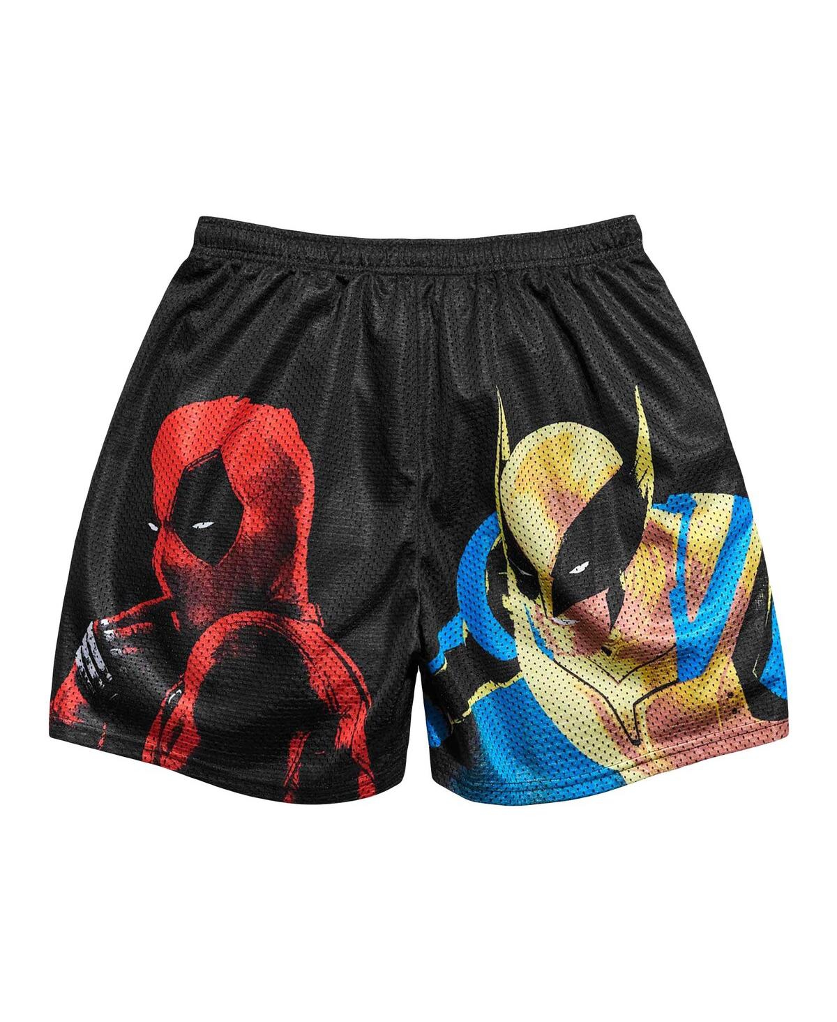CHALK LINE MEN'S BLACK DEADPOOL WOLVERINE COLOR POP RETRO SHORTS 
