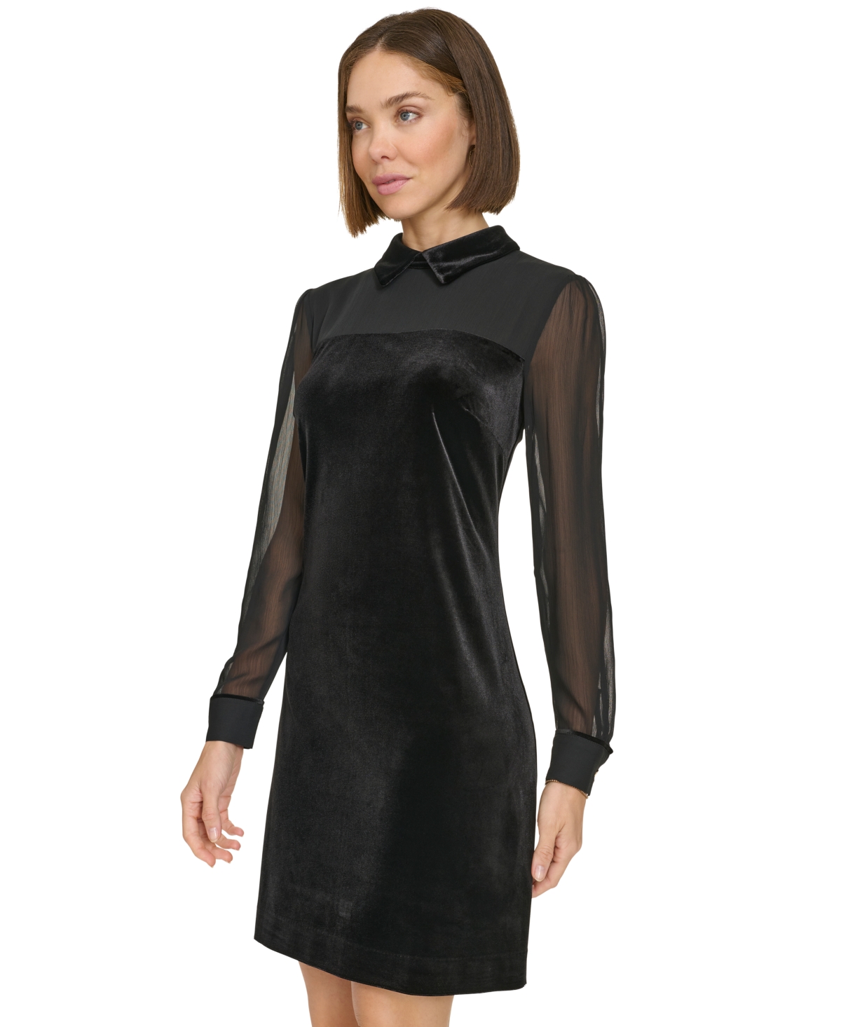 Tommy Hilfiger Petite Mixed-Media Long-Sleeve Dress