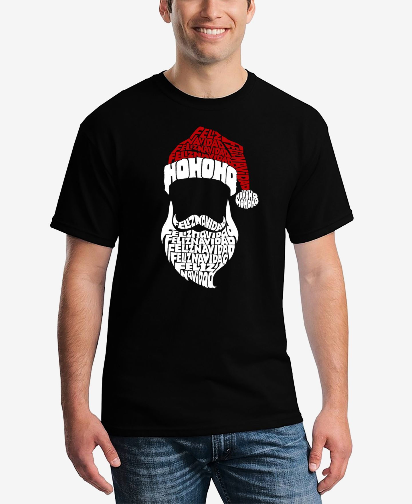 Мужская футболка LA Pop Art Feliz Navidad Santa Claus Word Art, цвет: Чёрный — фото 1