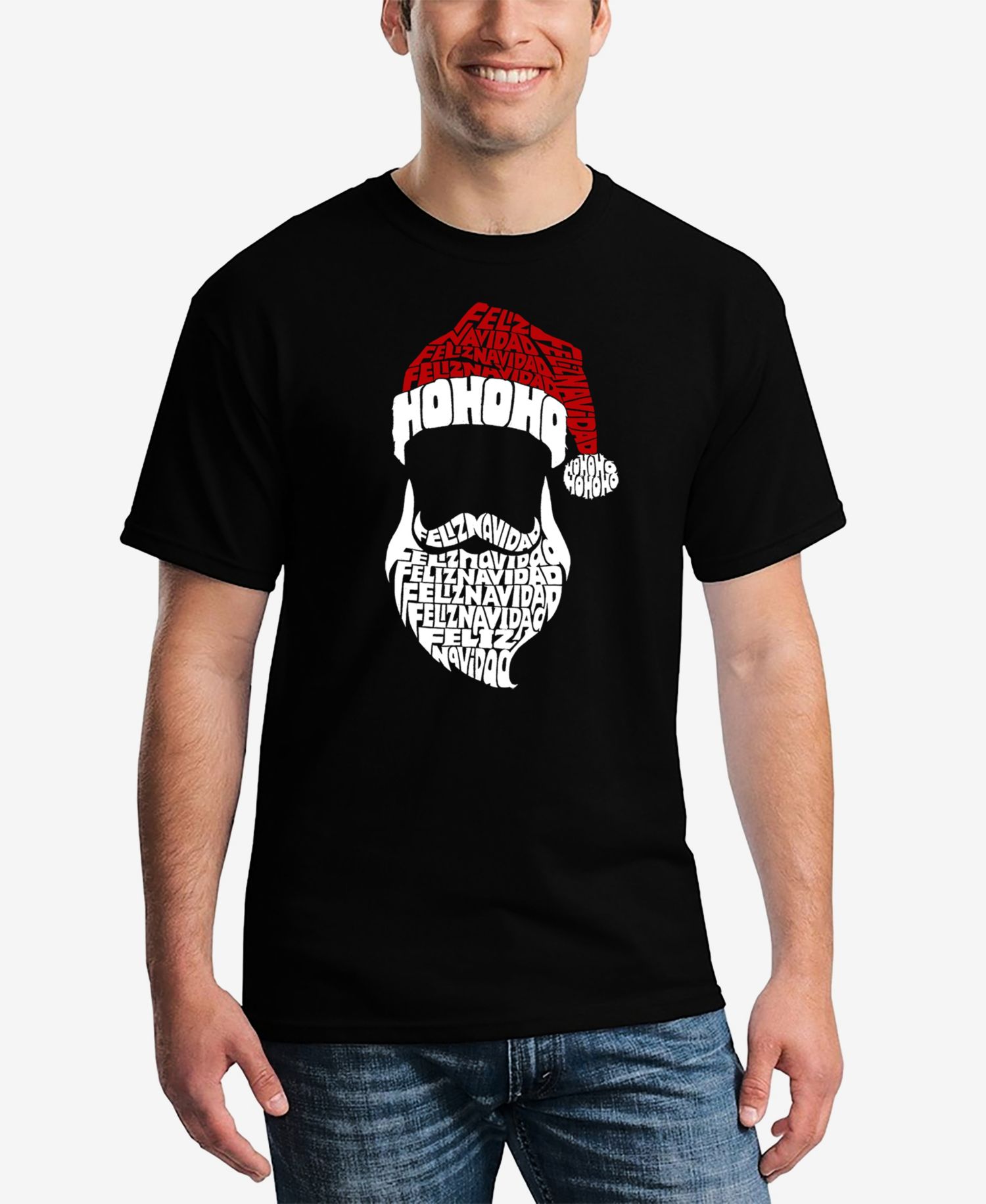 Men's Feliz Navidad Santa Claus Word Art T-Shirt