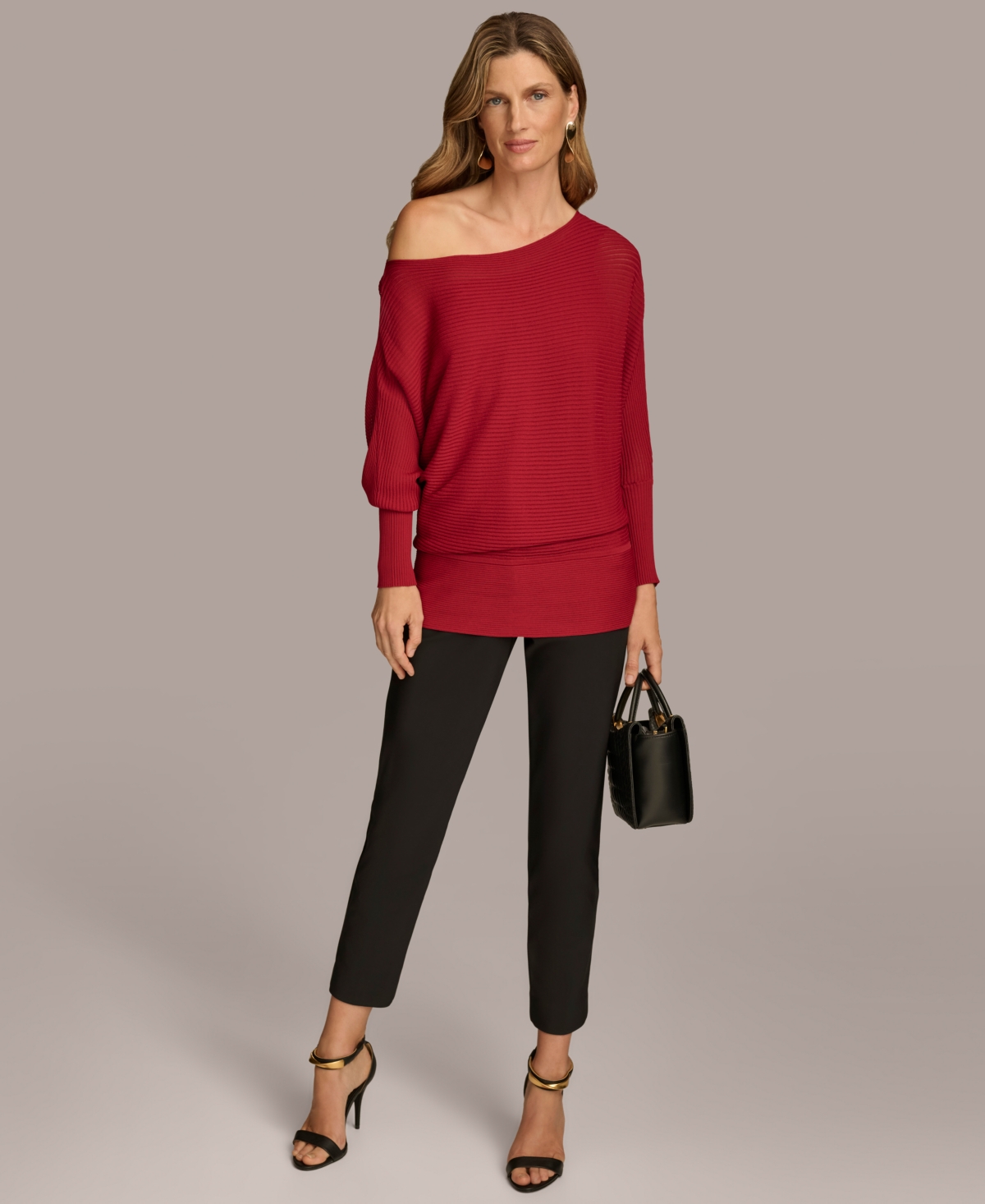 Donna Karan New York Women's Asymmetrical Neckline Ribbed Sweater