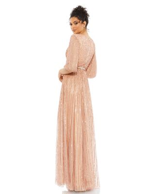 Mac Duggal Women's Sequined Wrap Over 3/4 Sleeve Gown - Macy's