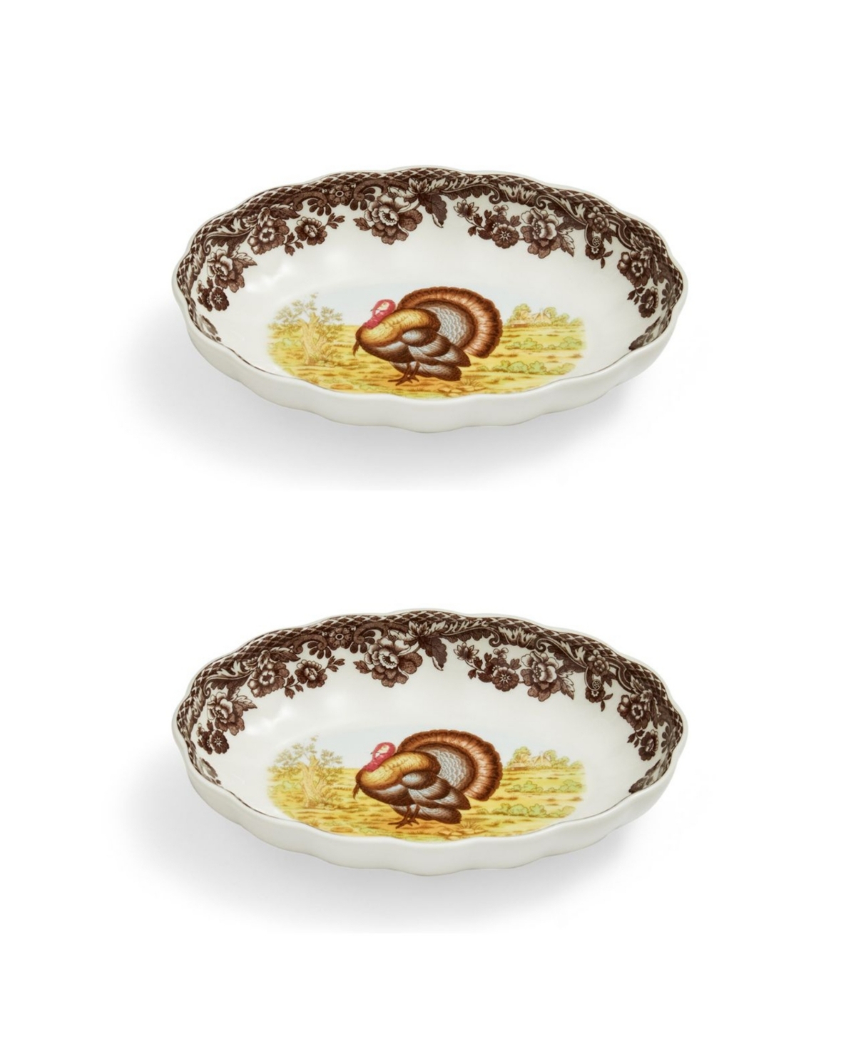 Spode Woodland Turkey Oval Fluted Dish, Set Of 2 In Brown