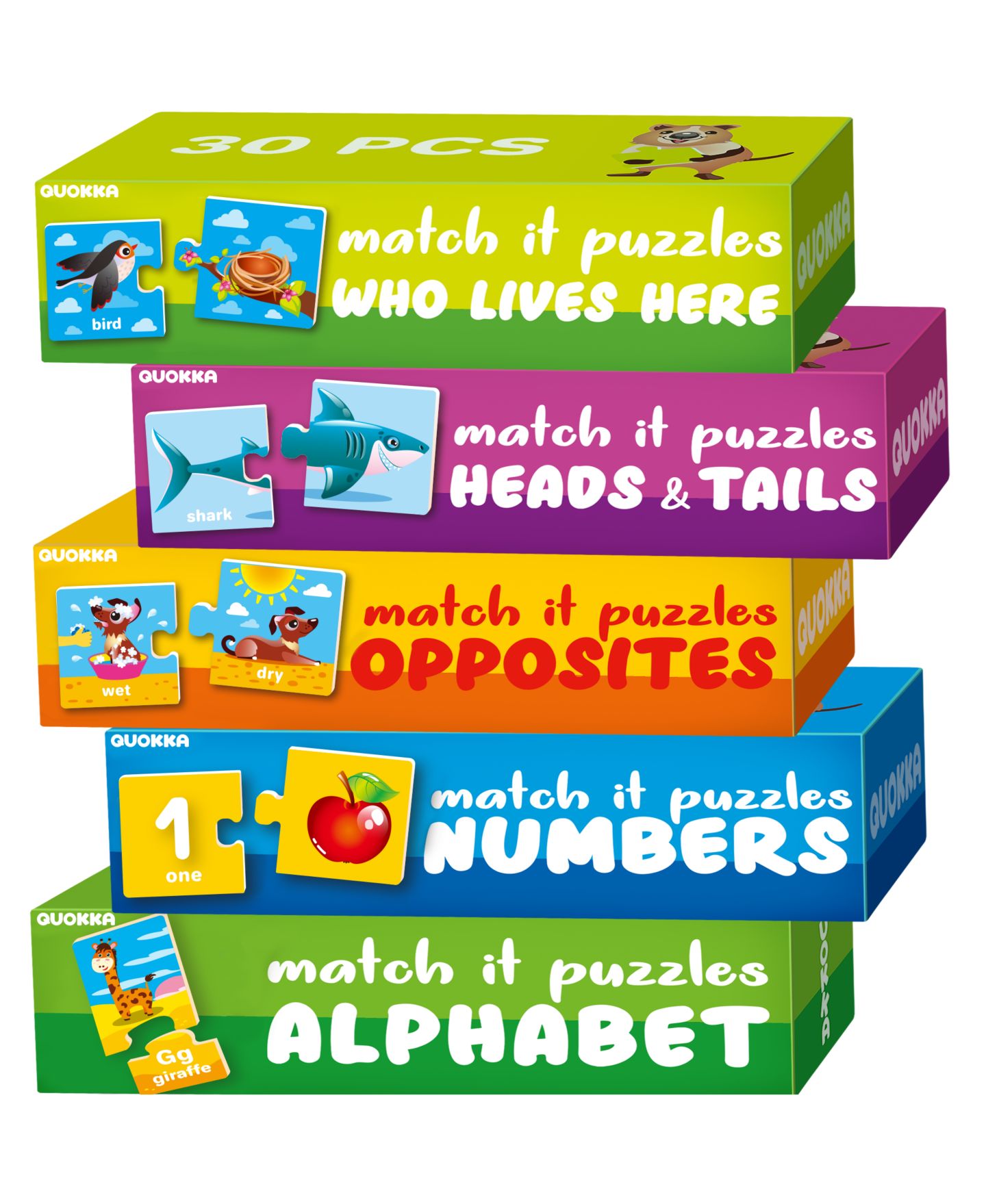 Детские игрушки Quokka 5X Megaset Matching Puzzles, 5-Puzzle Set, Ages 1+, цвет: Cartoonish — фото 1