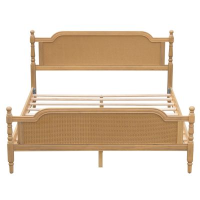 King Antique Walnut Rattan Bed Frame