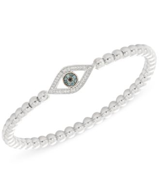 Macy's - Diamond (1/6 ct. t.w.) Evil Eye Bead Stretch Bracelet in Sterling Silver