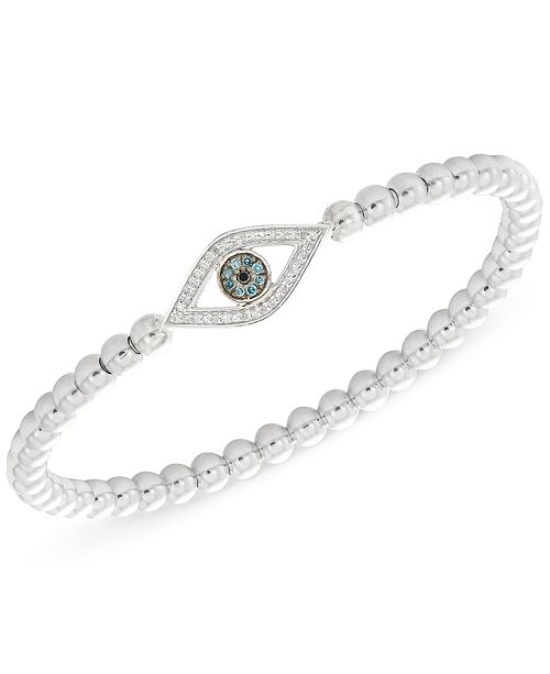 Wrapped Diamond (1/6 ct. t.w.) Evil Eye Bead Stretch Bracelet in