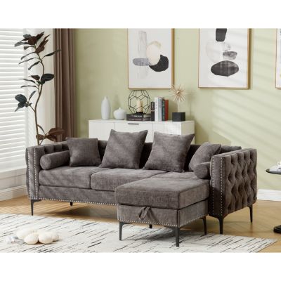 Modern Tufted L-Shaped Sectional with Ottoman and Storage