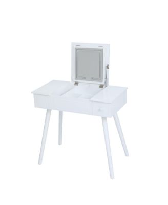 LED Vanity Desk with Mirror, Power Outlet, and Storage