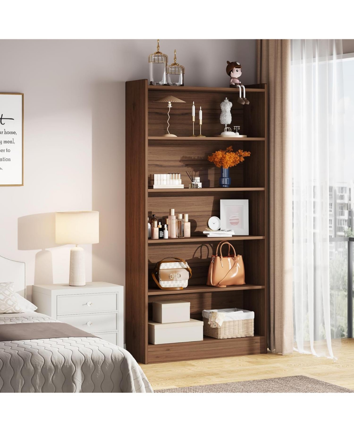Tribesigns Tall Bookcase, Modern 7-Tier White Library Bookshelf with Storage Shelves, Large Open Bookcases Wood Display Shelving Unit for Bedr
